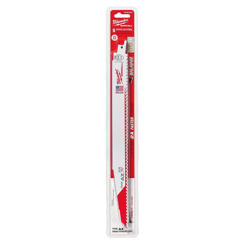 Milwaukee 48-00-5027 The Ax 12-Inch 5/8 Teeth Per Inch Super Sawzall Blade, 5 Pack