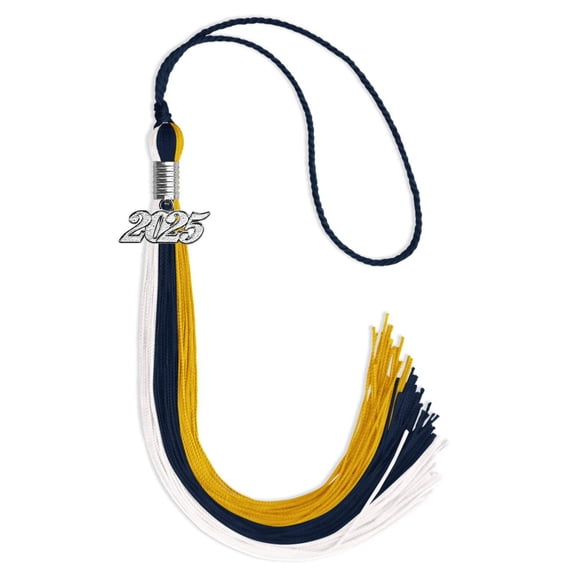 Endea Graduation Dark Navy Blue/Gold/White Graduation Tassel with Silver Date Drop