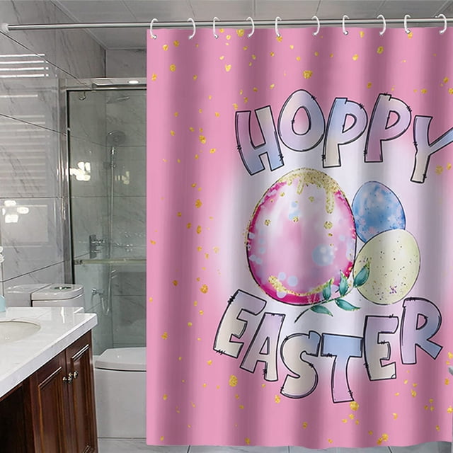 Tdxkok Rideau de Douche de Pâques Lapin Oeuf Maison Salle de Bain Séparation Humide/sèche Cloison Imperméable Rideau de Douche Cadeaux de Pâques