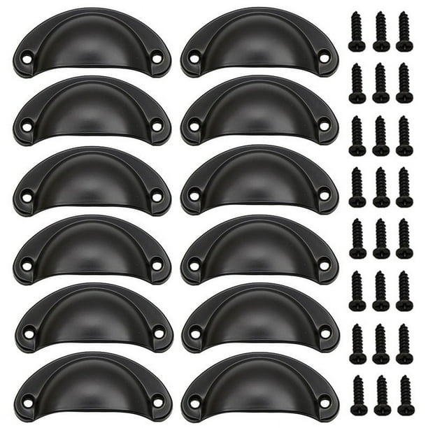 Paquete de 12 tiradores para tazas de gabinete, tiradores para cajones, tiradores para gabinetes antiguos, para decoración de muebles de cocina, con tornillos (negro)