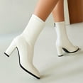 thumbnail image 4 of Dakaela Women's Sock Boots Chunky Heel Ankle Booties Stretch Fall Winter Slip on Mid Calf Boots White 7, 4 of 6