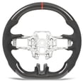 thumbnail image 2 of Flat Bottom Steering Wheel, Finger Ridges Better Grip Racing Design Epoxy Coating Carbon Fiber Steering Wheel Heat Tolerant with Paddle Shifter Holes for Car, 2 of 7