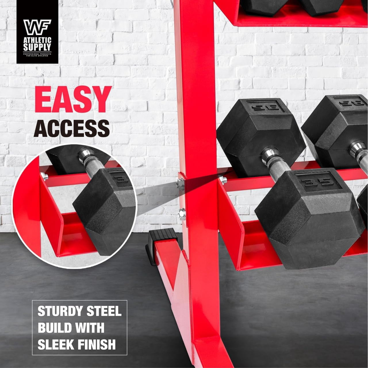 WF Athletic Supply Heavy-Duty Dumbbell Rack Stand, Weight Rack for Home Gym, Weight Holder, Available Sizes for Storage 5-75LB Dumbbell Pairs, Blue, RACK ONLY