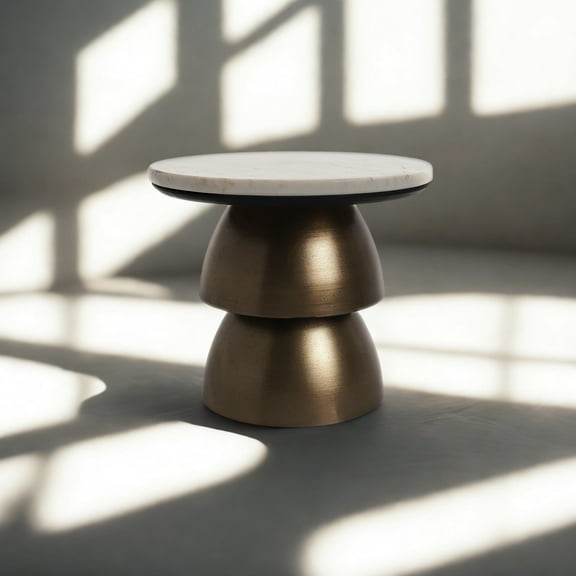 Aarvum Vesper Side Table – White Marble Top with Brushed Gold Sculptural Base, Modern Accent Table for Luxury Living Rooms and Lounges