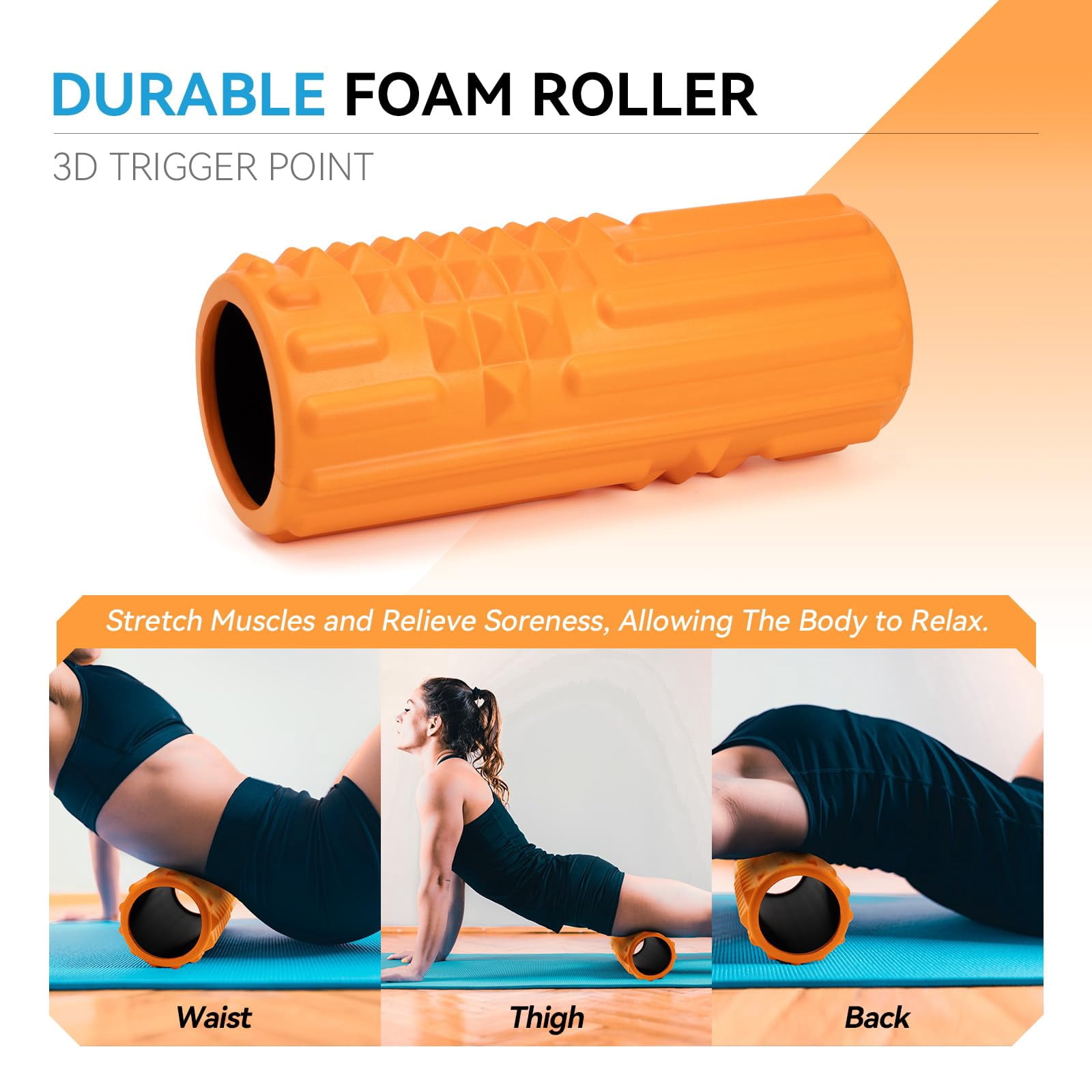 5 In 1 Foam Roller Set  High Density Fitness Exercise For Deep Tissue Massage Ball Resistance Band Whole Body(orange)