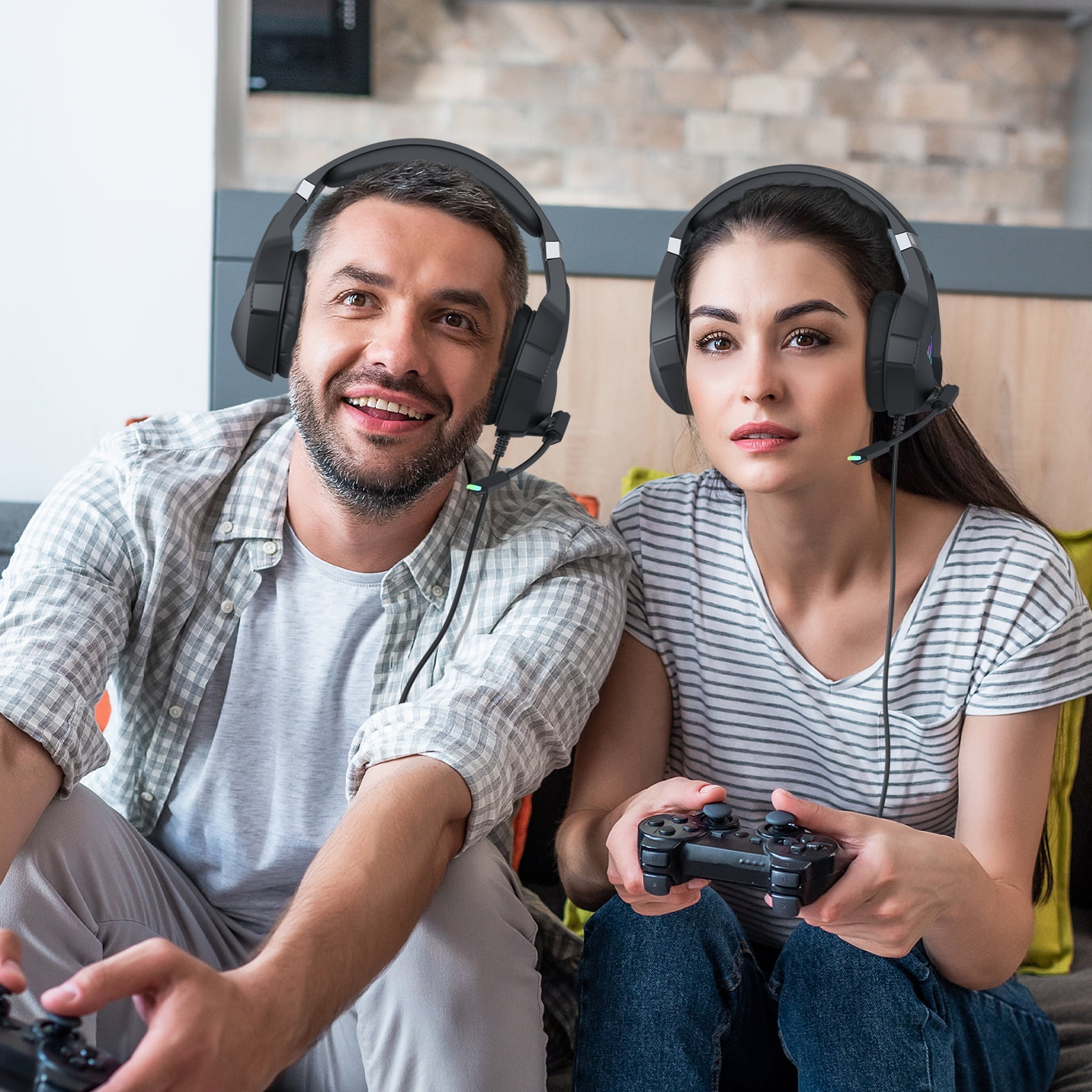 Gaming Headset 3.5MM Wired for PS5 PS4 Switch Xbox One PC with RGB Light,Noise Canceling Mic,Surround Sound,Over Ear Muffs Gaming Headphones,Black