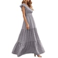 thumbnail image 3 of SAYOO Women's Summer Long Beachwear Dress Ruffle Short Sleeve V Neck Maxi Swing DressBoho Floral Tiered A-line Dress, 3 of 7