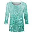 thumbnail image 5 of CYMMPU Summer Trendy Shirts 3/4 Sleeve Blouses for Women Dressy Casual Floral Pattern Round Neck Tunic Tops Spring Tops Loose Fit Lightweight Basic Tees M, 5 of 5