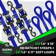 thumbnail image 3 of Rhino USA 1.6" x 15' Ratchet Strap Heavy Duty Kit w/ Safety S Hooks - 5,208lb Break Strength (Blue 4pc), 3 of 7