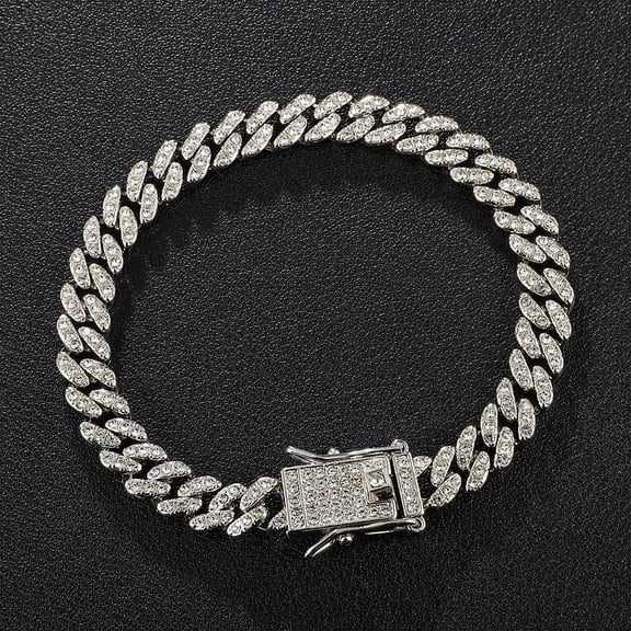 Hip Hop 8MM 1 Row Iced Out Cuban Link Prong Chain AAA Cubic Zirconia Stones Bracelet Necklace For Women Men Jewelry