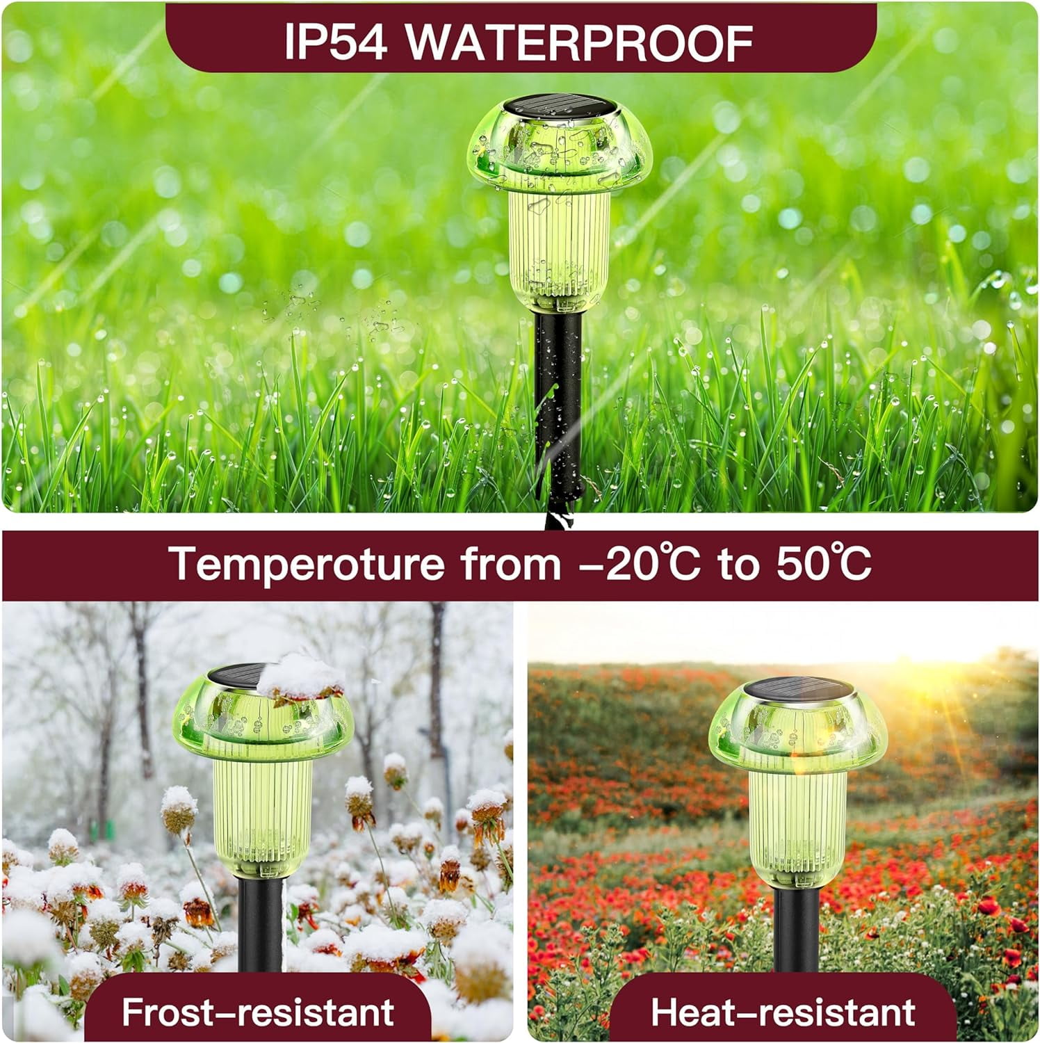 Green Solar Lights Outdoor 4 Pack LED Christmas Decorations Mushroom Solar Lights Outdoor Waterproof, Landscape Lighting Garden Stake Lights, Outdoor Solar Lights for Yard, Garden