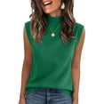 thumbnail image 2 of Women's Tank Tops Loose Fit Crew Neck Sleeveless Tank Top Business Casual Work Knit Shirts Summer Beach Outfits Dark Green 2XL, 2 of 4
