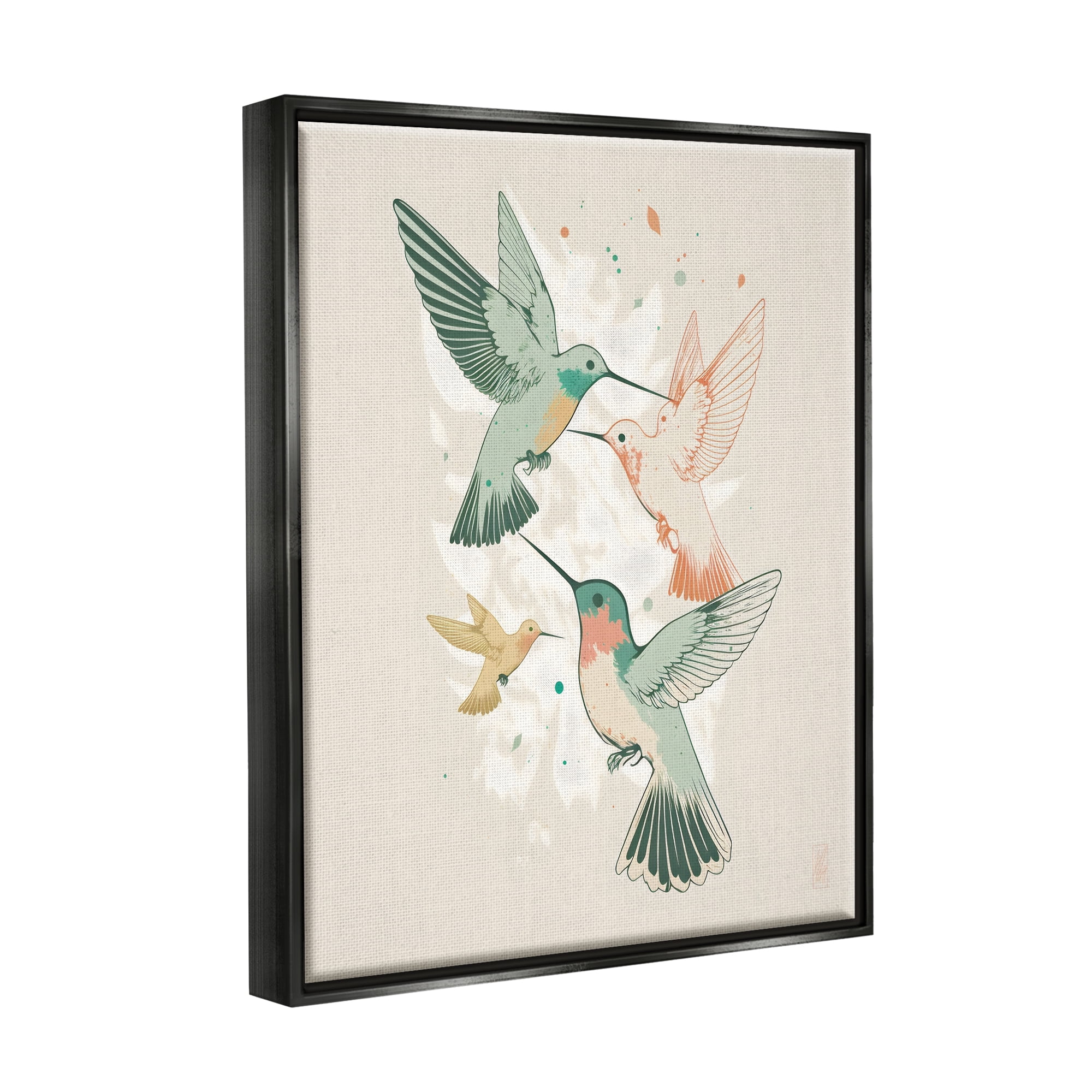 Stupell Industries Hummingbirds on Beige Animals & Insects Painting Black Floater Framed Canvas Art Print Wall Art, 25 x 31