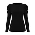 thumbnail image 7 of Staron Fall Winter Sweaters for Women Casual Pullover Ribbed Puff Sleeve Round Neck Long Sleeve Solid Slim Knitted Tops, Black L, 7 of 7