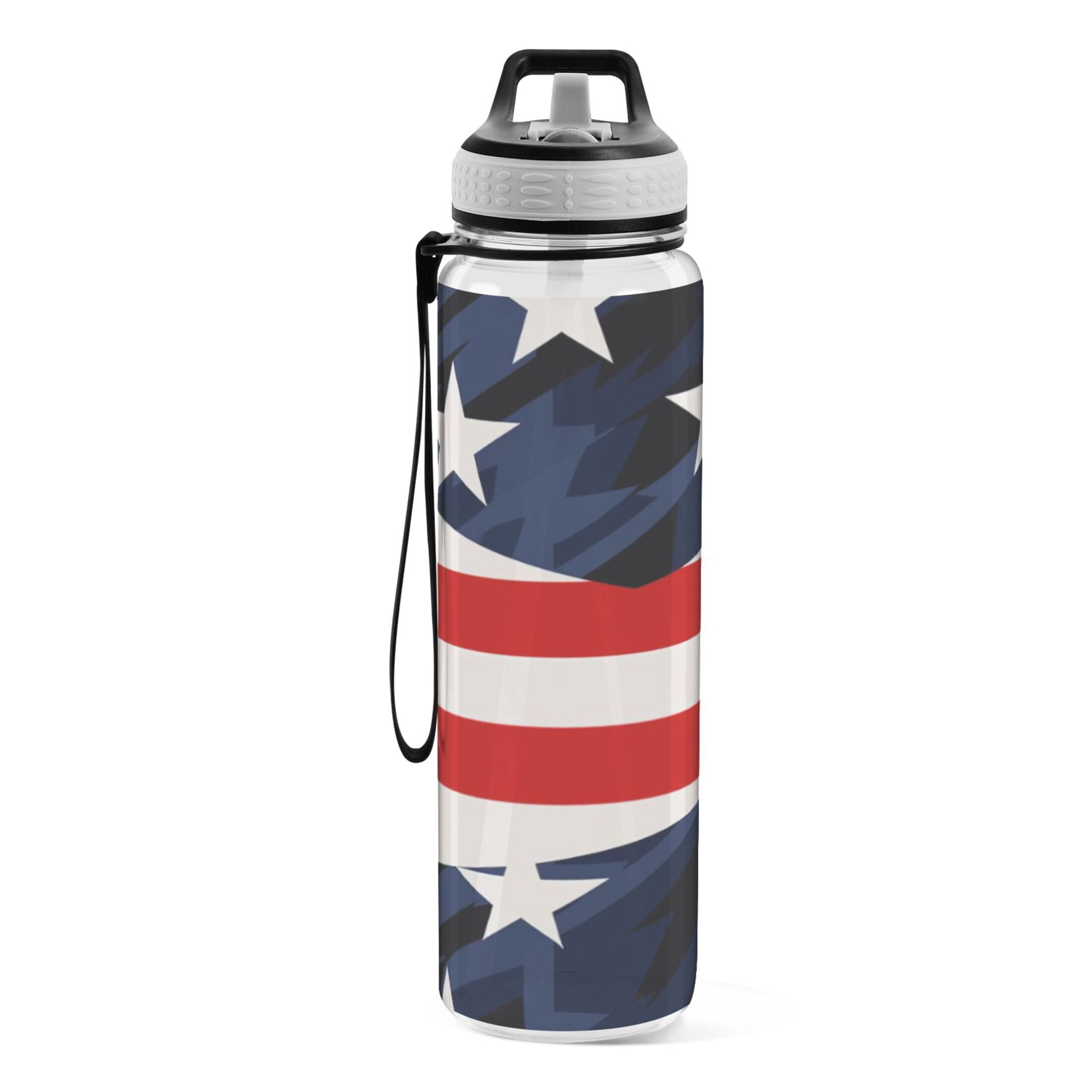 American Flag Star 32oz Water Bottles with Straw Tritan Leakproof Sports Bottle BPA Free Clear for Fitness Gym Swimming Cycling