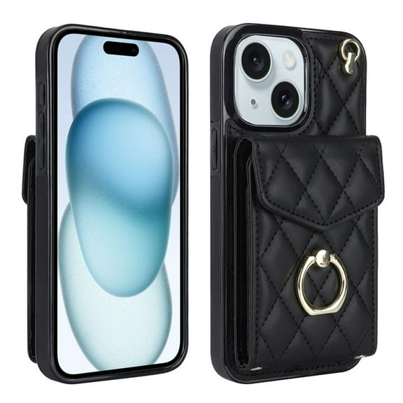 For iPhone 14 Case Premium PU Leather Accordion Folding Wallet &Card Holder With RFID Shielding Material Phone Case With Adjustable Ring Holder And Detachable Crossbody ＆ Wrist Strap,black
