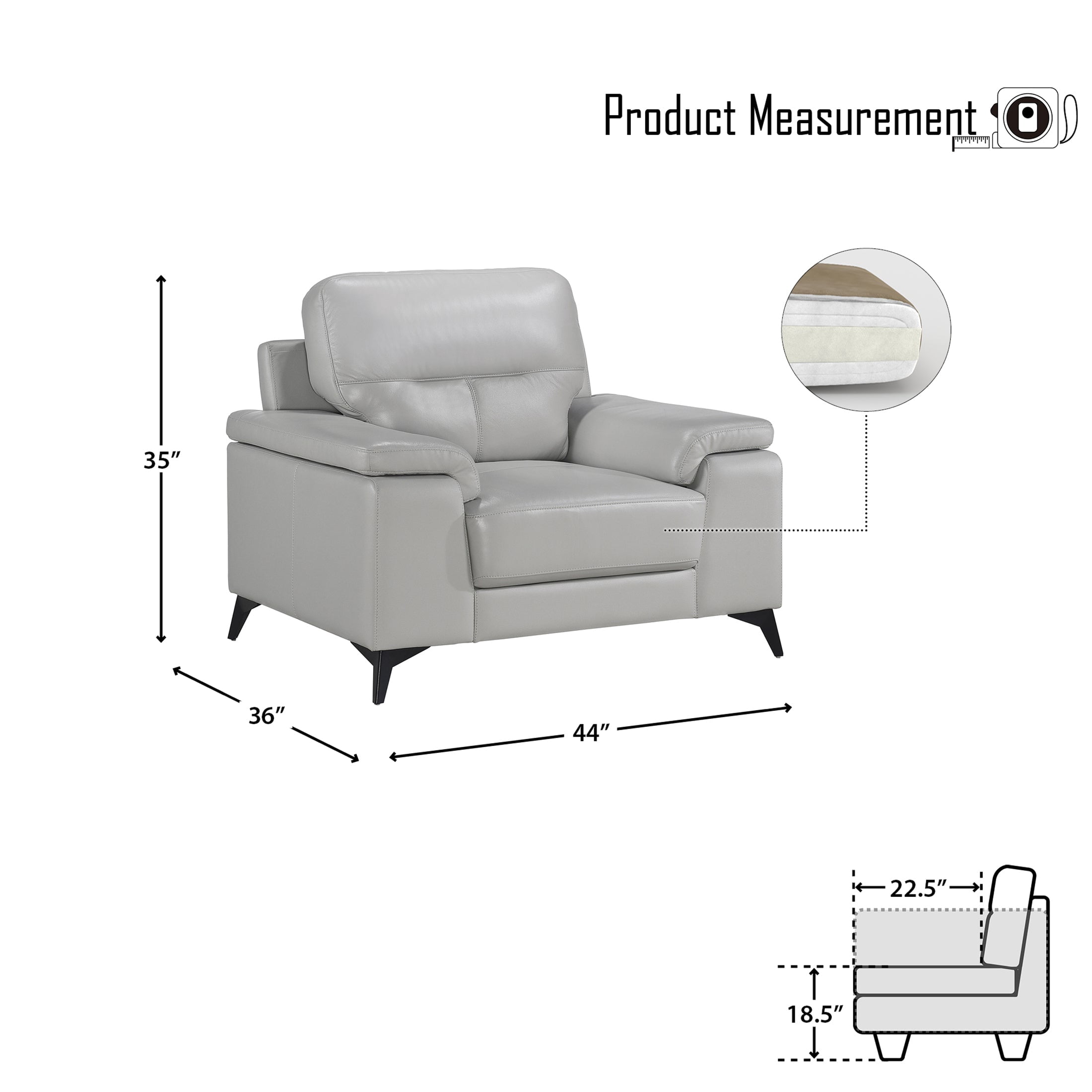 OakvillePark Whitby Leather Upholstered Living Room Chair, Silver Gray