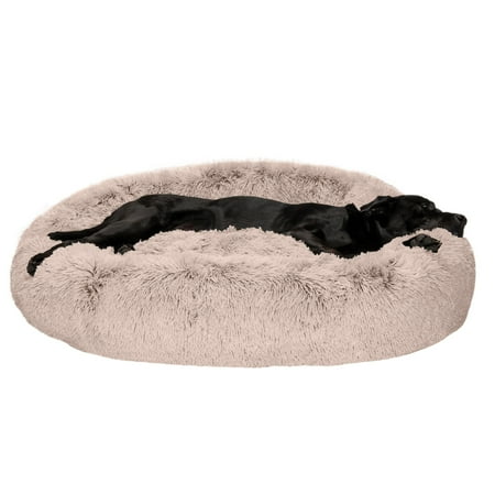 UPC: 0842229121155 | FurHaven Pet Products Calming Cuddler Long Faux Fur Donut Pet Bed for Dogs & Cats – Taupe Jumbo
