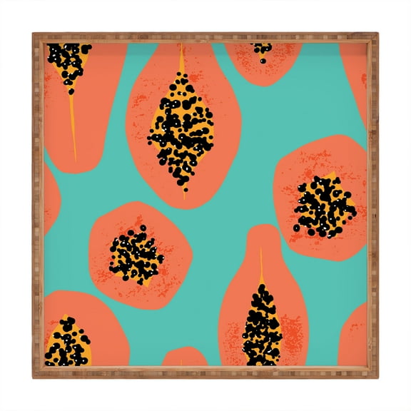 Society6 Erika Stallworth Papaya Sky Tropical Fruit Large Square Bamboo Tray