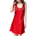 thumbnail image 1 of Women\'s Nightdress Satin Silk Sleeveless Nightgowns With Lace And Embroidery Decor Home Wearing Newbig red, 1 of 5