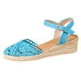 thumbnail image 5 of Rokment Womens Crochet Platform Wedge Sandals Bohemian Handwoven Straw Espadrilles Chunky High Heels Beach Casual Breathable Closed Toe Dress Summer Shoes for Vacation Spring Summer Fall Blue Size 6, 5 of 7