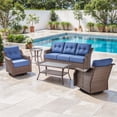 thumbnail image 2 of OPOHORO 5 Pieces Patio Furniture Set with 6" Thick Cushions, Outdoor Rattan Sofa with Coffee Table, Swivel Patio Chairs with Side Table, Weather Resistant Wicker Set for Patio Backyard Porch, Blue, 2 of 13
