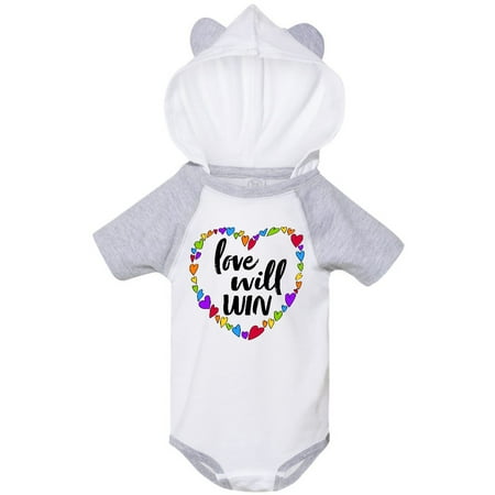 

Inktastic Love Will Win- Pride Rainbow Hearts Gift Baby Boy or Baby Girl Bodysuit