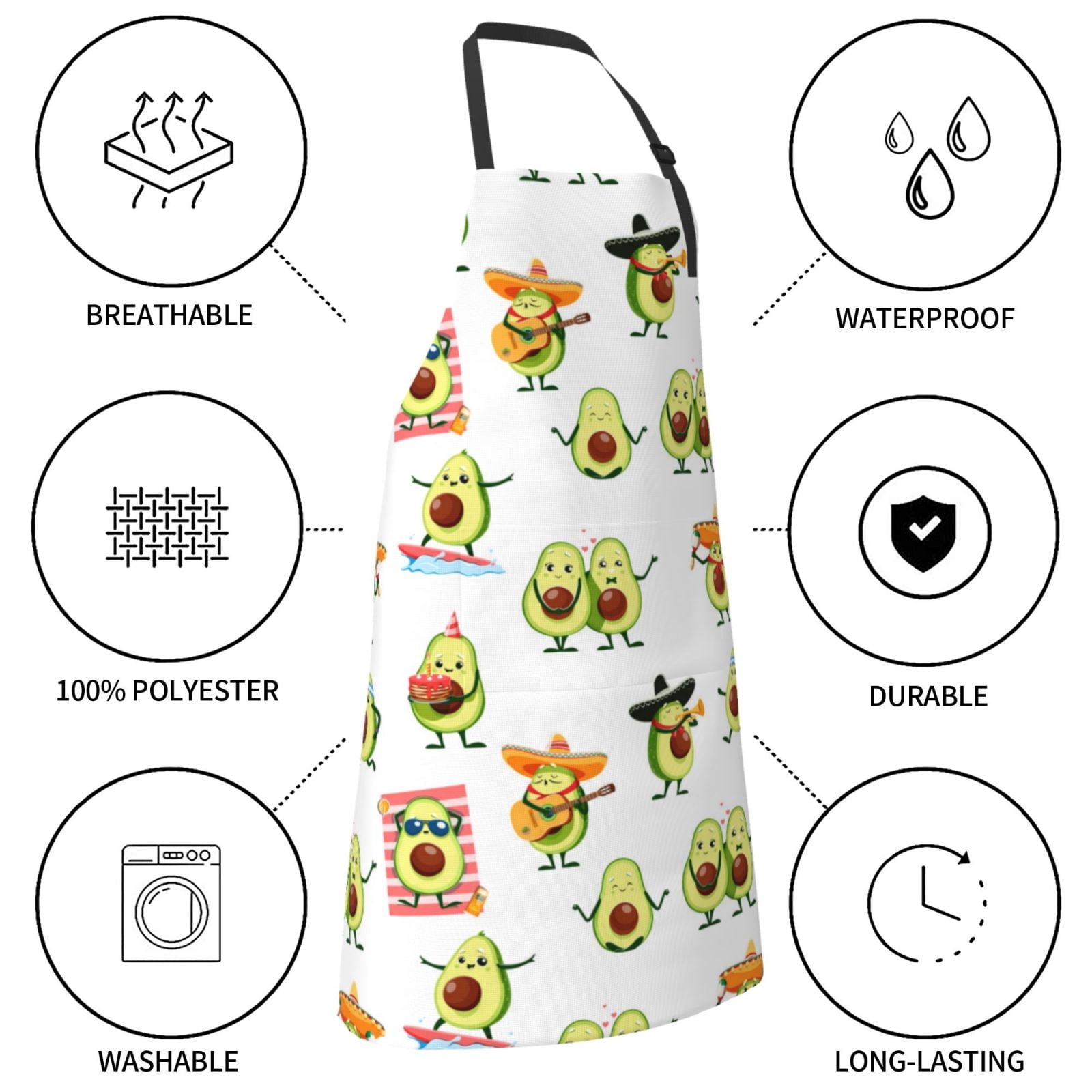 Kdxio Kawaii Mexican Avocado Apron with Pockets Adjustable Kitchen Aprons for Men Women Waterproof Aprons for Cooking,Drawing,Crafting, Baking Household Cleaning