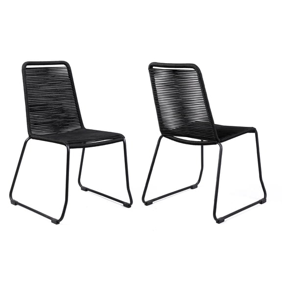 Stackable Patio Dining Chairs Set of 2 - Outdoor Metal Chairs, Black Finish, 22.5" x 23" x 35.5"