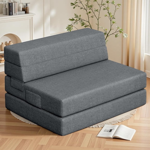 Foldable Sofa Bed Twin, Sleeper Sofa Bed Couch for Guests, 6 Inches Four-fold Foam Folding Chair for Home and Livingroom, Washable Cover, Dark Gray, 75" x 39" x 6"