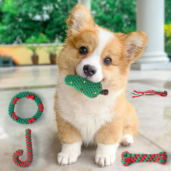 Windfall Dog Toys Puppy Chew Toy Christmas Series Shape Dog Teeth Cleaning Bite Resistant Pet Cotton Rope Bite Toy Christmas Dog Birthday Gift