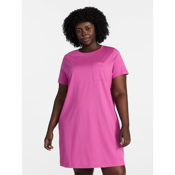 Terra & Sky Women's Plus Size Pocket T-Shirt Dress with Short Sleeves, Sizes 0X-5X