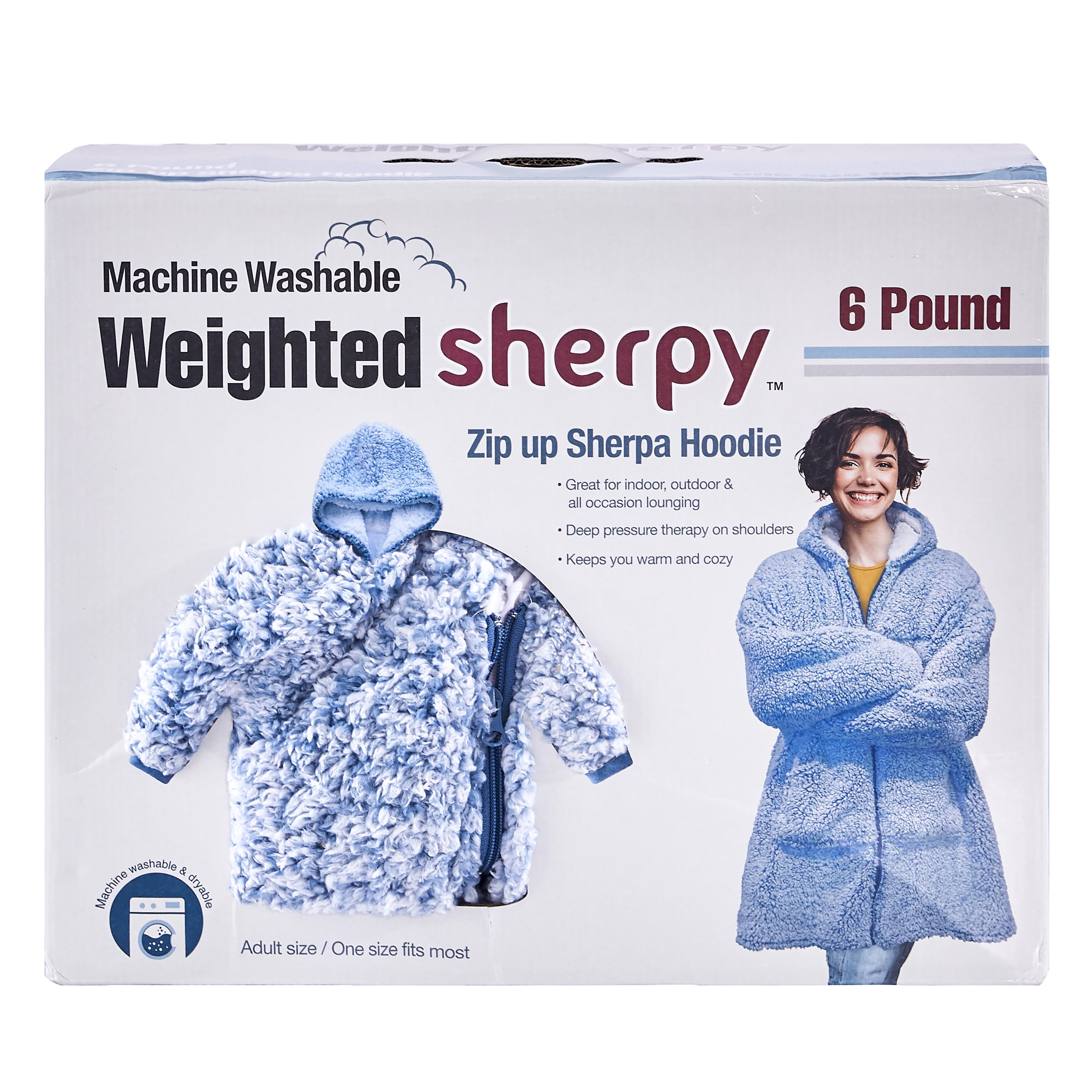 Sutton Home Fashions Machine Washable Weighted Adult Sherpy Hoodie 32"x36", Navy, 6 lbs