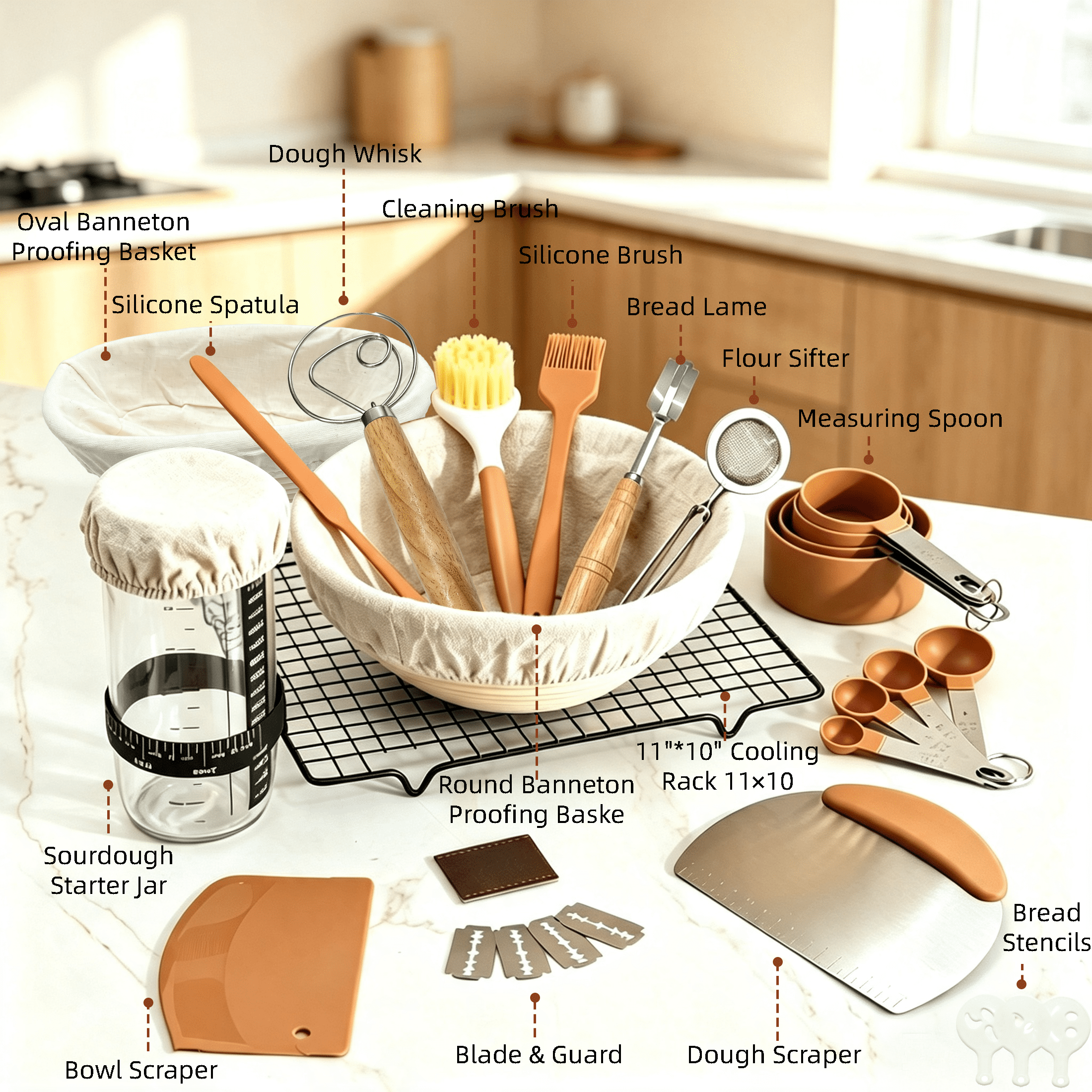 GARITIN Sourdough Starter Kit, Complete Bread Making Kit with Banneton Proofing Baskets, Sourdough Bread Baking Supplies & Sourdough Tools Set