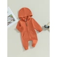 thumbnail image 3 of Bagilaanoe Newborn Baby Girl Boys Fall Hooded Jumpsuits Solid Color Long Sleeve Bodysuit 3M 6M 12M Infant Zip Up One Piece Romper, 3 of 8