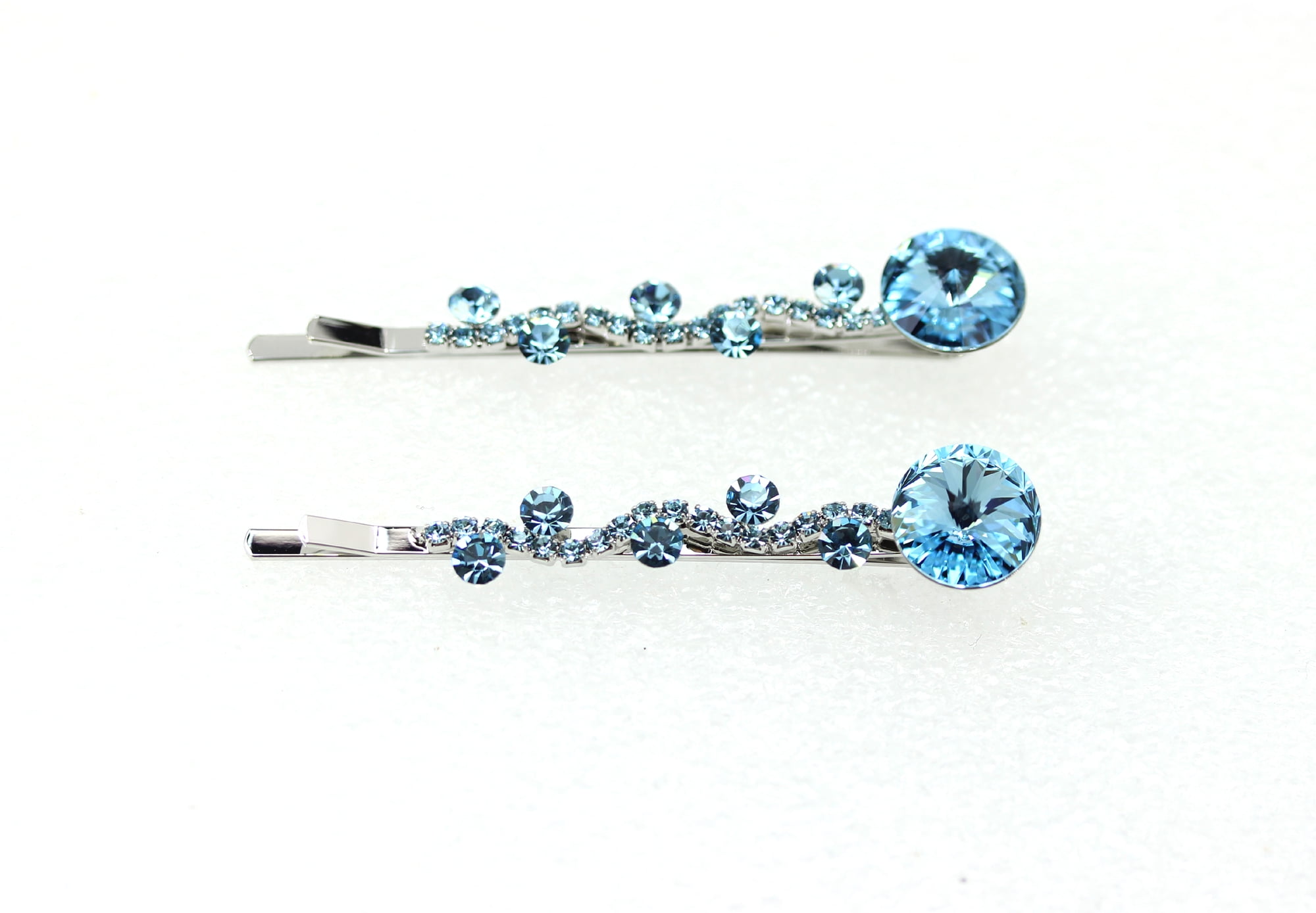 Faship  A Pair Of Aqua Premium Rhinestone Crystal Floral Hair Clips 2 Pcs Pins