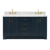 Ariel Taylor 67 Inch Double Oval Sink Vanity With Carrara White Marble Countertop W/1.5" Edge In Midnight Blue