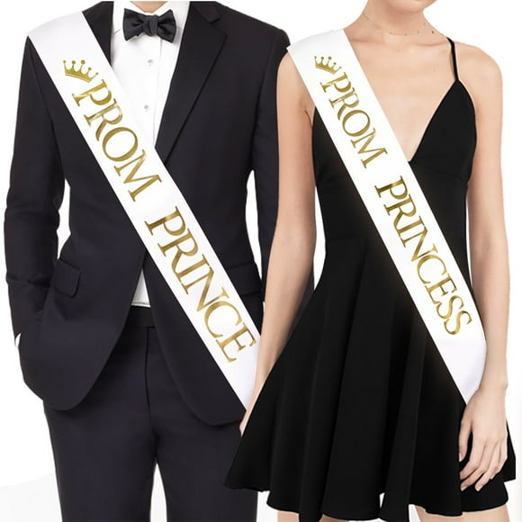 Ttcorock Prom Prince And Prom Princess Sashes - Graduation Party School Party Accessories White With Gold Print