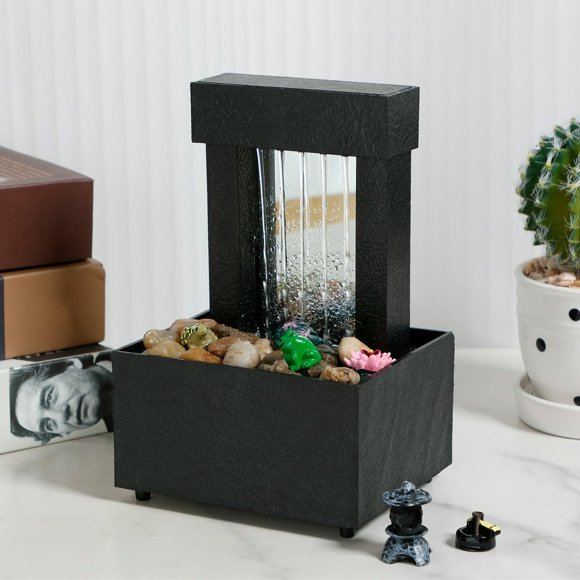 HLONK Tabletop Fountain Indoor Desktop Waterfall Fountain with Led Light Water Feature Waterfall for Home and Office Indoor Decoration