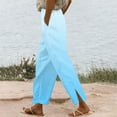 thumbnail image 2 of Hrsba Straight Leg Workout Pants,Lightweight Pants Women Solid Color Linen Loose Drawstring Straight Leg with Pockets Side Split Full Length Pants, 2 of 5