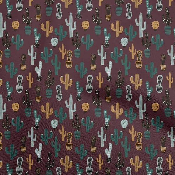 oneOone Rayon Brown Fabric Cactus Sewing Material Print Fabric By The Yard 56 Inch Wide