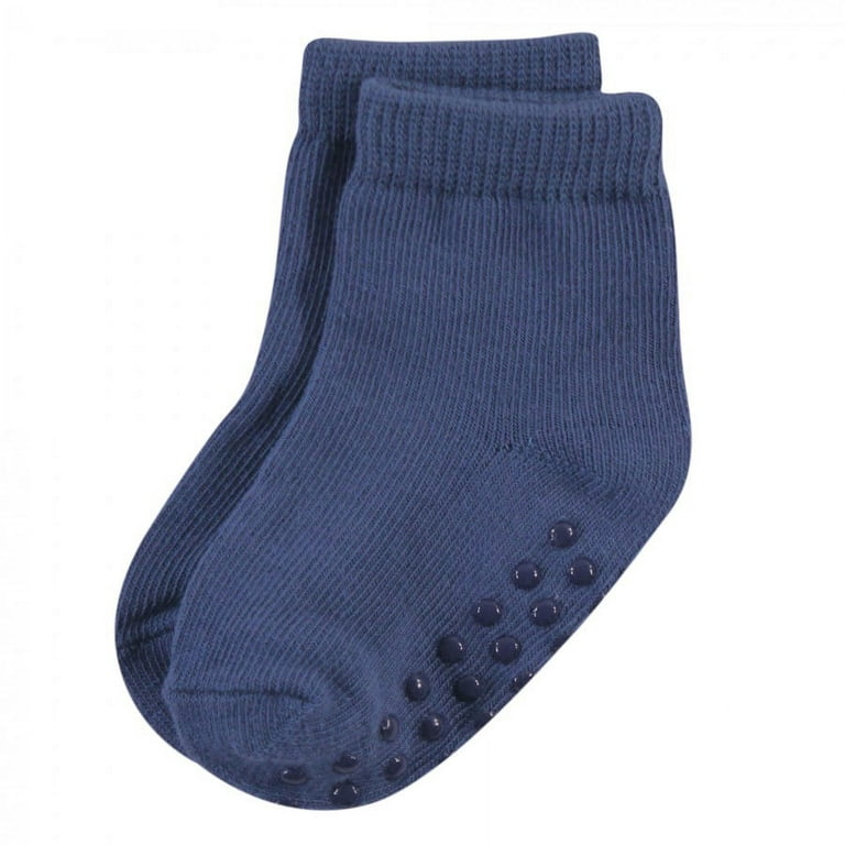 Touched by Nature Baby and Toddler Boy Organic Cotton Socks with Non-Skid  Gripper for Fall Resistance, Solid Black Blue, 6-12 Months