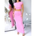 thumbnail image 6 of Women's 2 Piece Sets Short Sleeve Crewneck Cropped Top Bodycon Maxi Skirt Outfit Pink S, 6 of 8