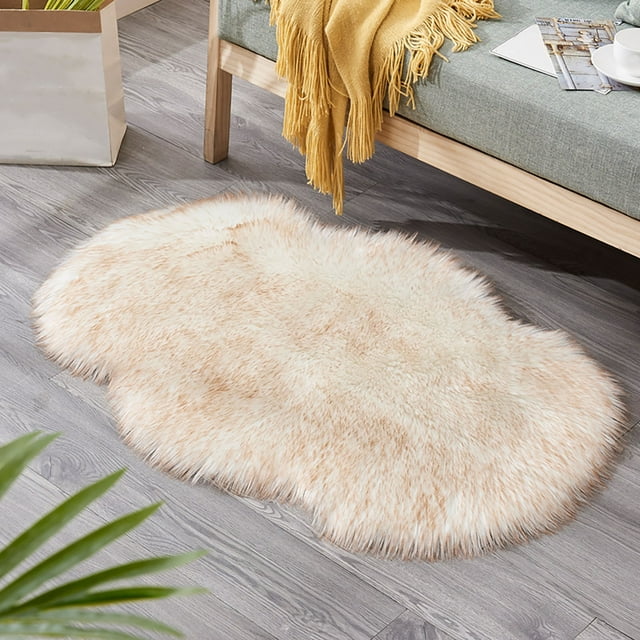 Faux Sheepskin Area Rug with Cold Proof and Non-Slip Irregular Design, Soft Sink-In Comfort for Household Use, Multi-Purpose as Tea Table Floor Mat Sofa Cushion Decor