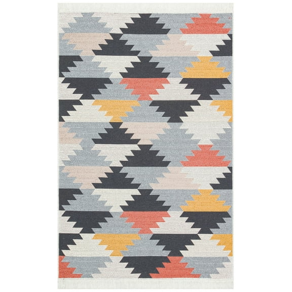Ober-Grabendorf White Geometric Cotton Area Rugs for Living Room Jacquard Textured Modern Rugs Soft Geometric Rug for Bedroom Washable Rug Non-Slip Bohemian Carpet Perfect for Dining Room Beige