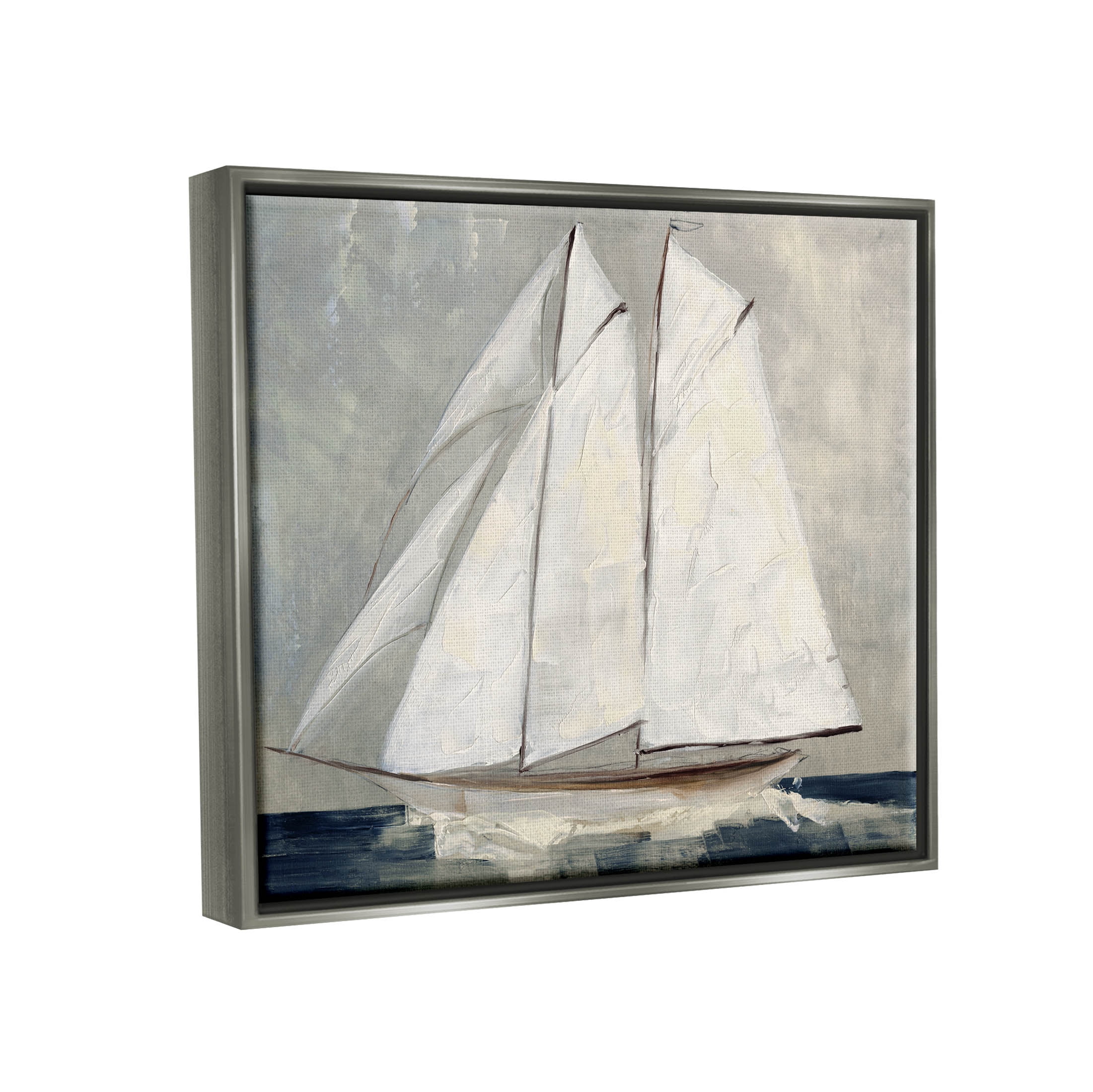 Stupell Industries Nautical Sailboat Dark Ocean Water Painting Luster Gray Floating Framed Canvas Print Wall Art, Design by Sally Swatland