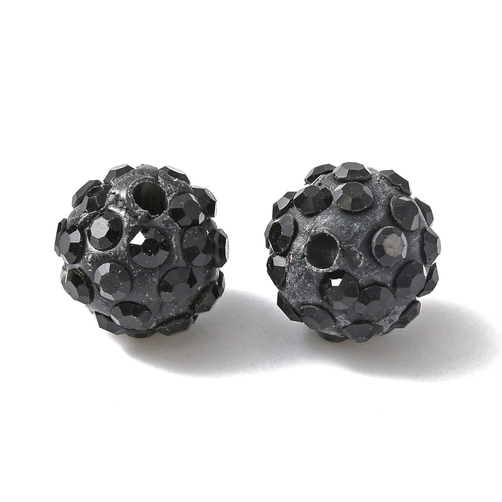 1000 pc Handmade Polymer Clay Rhinestone Beads Round Jet 10x9mm Hole: 1.8mm