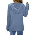 thumbnail image 2 of Fantaslook Hoodies for Women Waffle Knit Sweatshirts Drawstring Long Sleeve Tops Button V Neck Pullover, 2 of 9