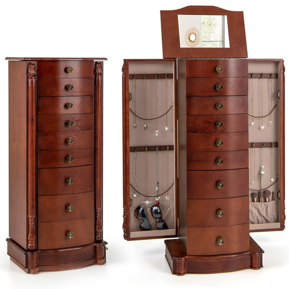 Giantex Large Capacity Jewelry Armoire with Flip Up Mirror and 8 Drawers, Walnut