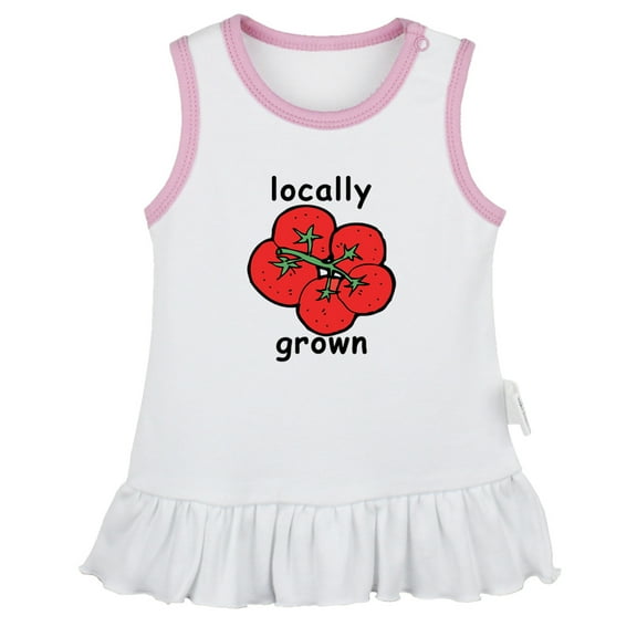 iDzn Locally Grown Tomato Funny Dresses For Baby, Newborn Babies Skirts, Infant Princess Dress, 0-24M Kids Graphic Clothes (White Sleeveless Dresses, 0-6 Months)